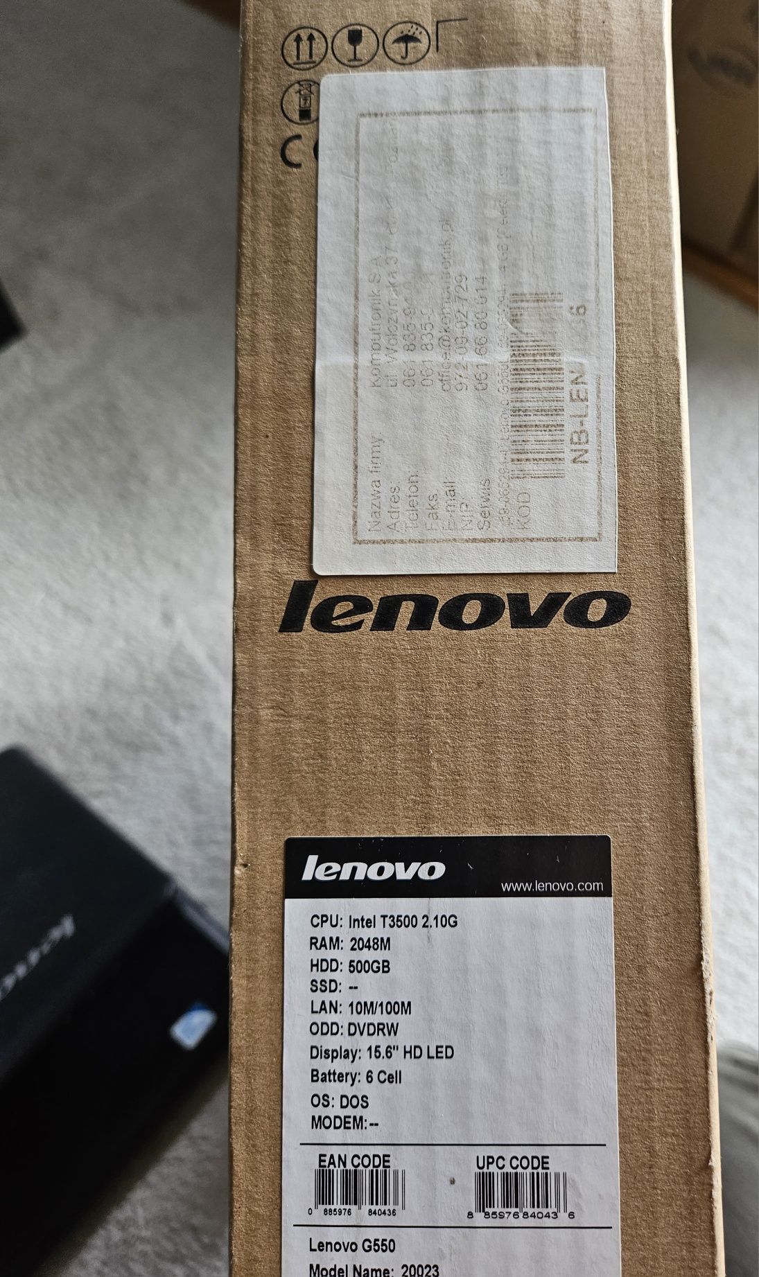 Laptop LENOVO G550 - Intel T3500, HDD-500GB, RAM-2GB - zestaw