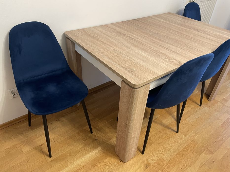 4 krzesła niebieskie welurowe