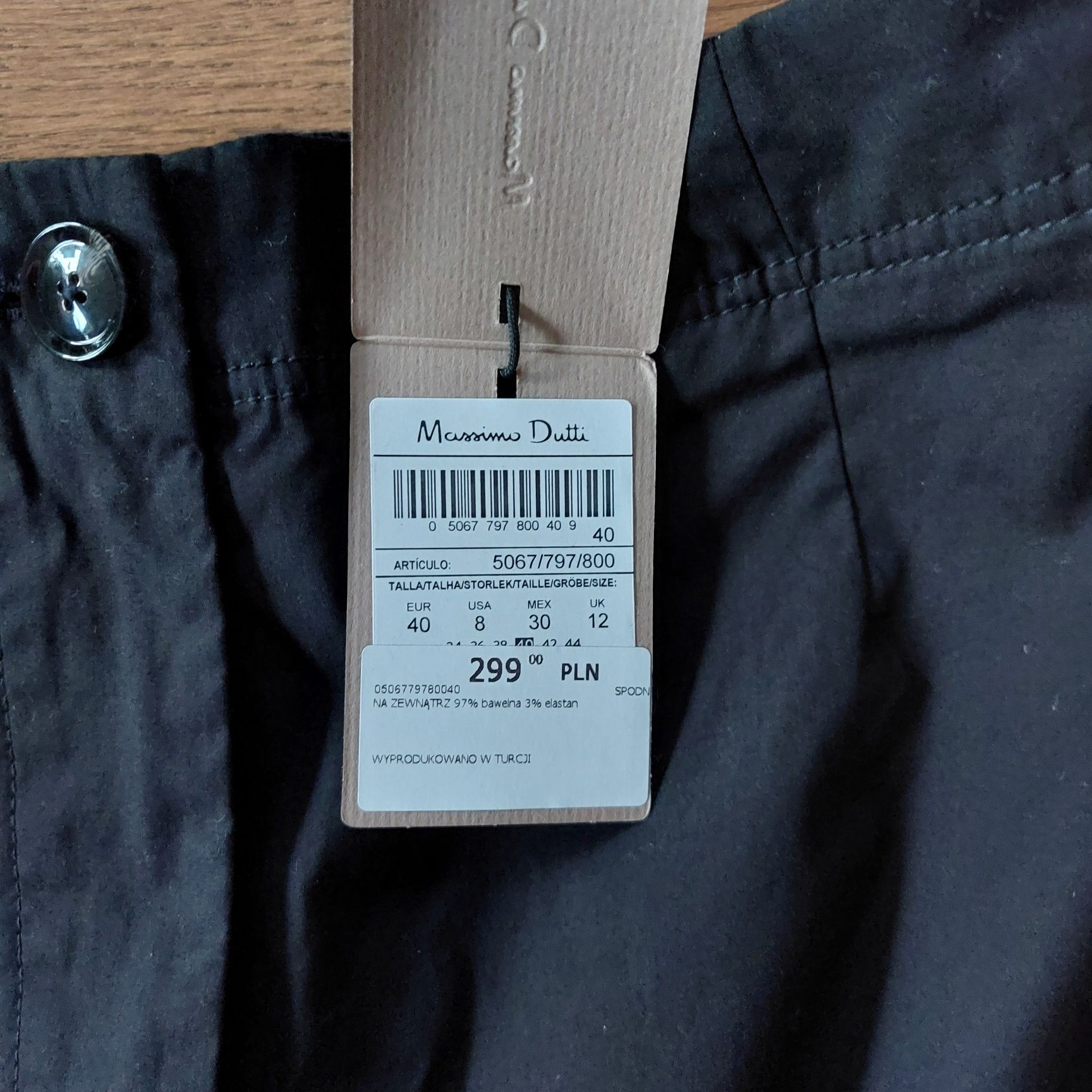 Massimo Dutti czarne bawełniane, proste, spodnie r40