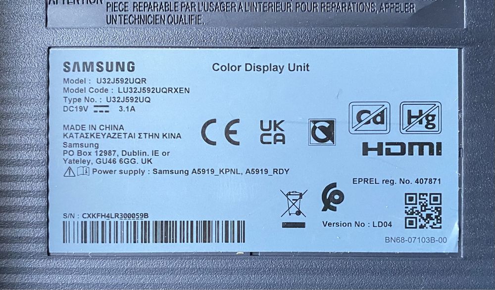 Monitor Samsung U32J592UQR uszkodzony, nowy