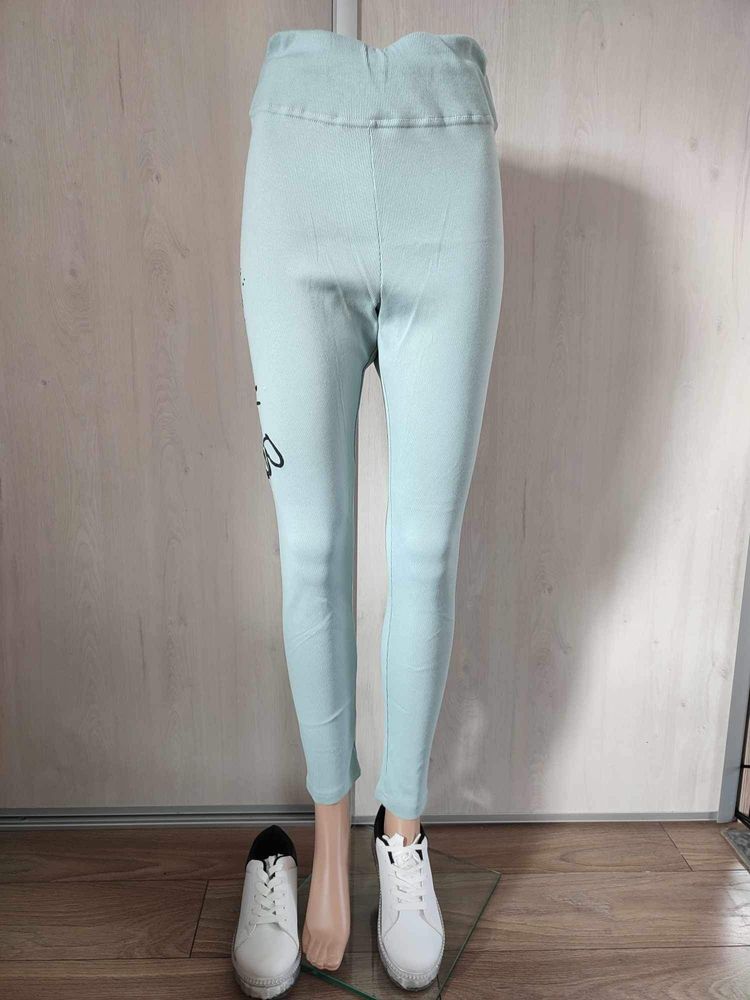 Legginsy damskie miętowe,prążkowane, wysoki stan, O’La Bianka, r. Uni