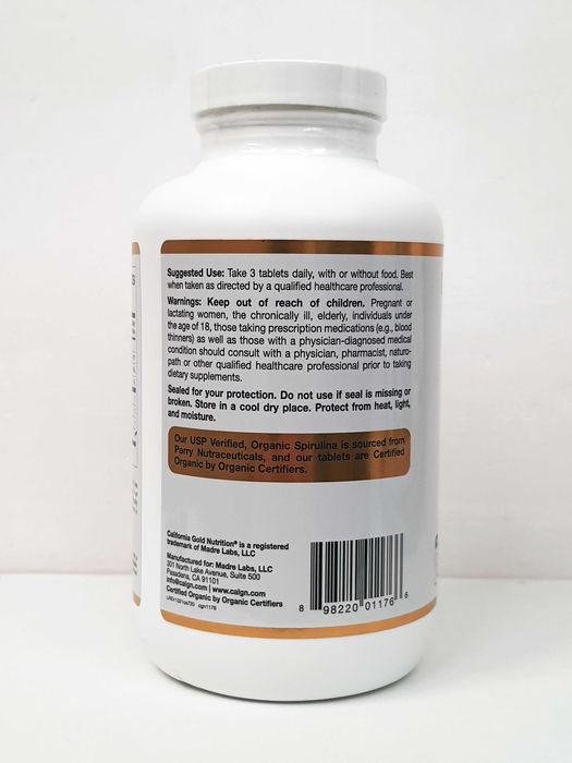 Органічна спіруліна California Gold Nutrition, 500 мг, 240/720 таб