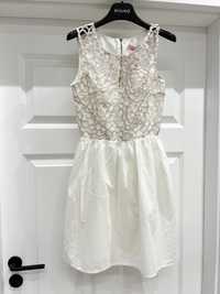 Nowa krótka letnia biała sukienka zdobiony dekolt komunia panieński XS