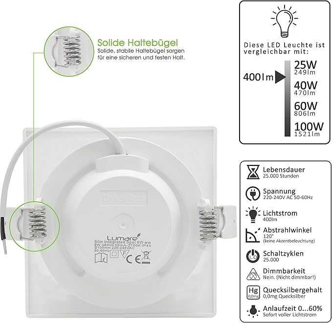 Lumare LED Reflektor wpuszczany 6 W IP44 Extra Flat 230 V- 9 sztuk