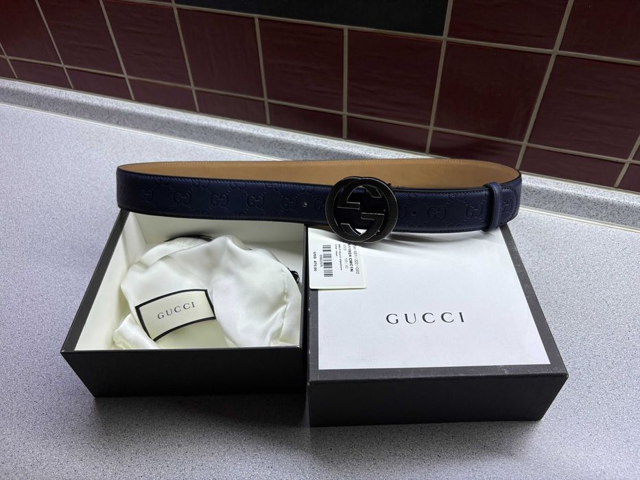leather belt Gucci GG dark blue (one size)
