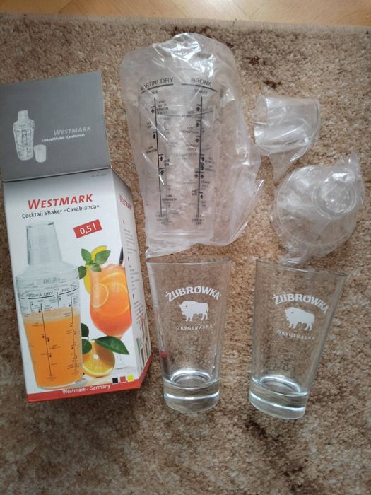shaker barmański + 2 szklanki żubrówka
