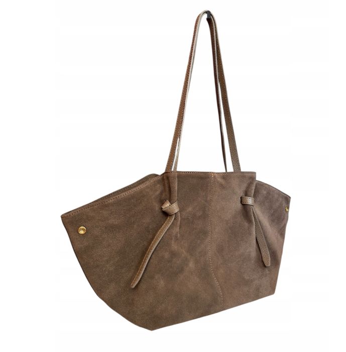 Torebka damska shopper naturalna skóra zamszowa beż taupe