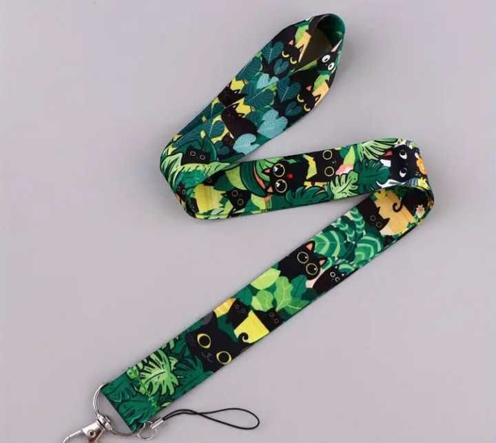 Smycz na klucze czarny kot monstera dzungla