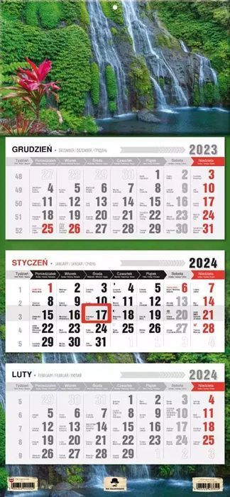 Kalendarz 2024 trójdzielny Wodospad. Pan Kalendarzyk