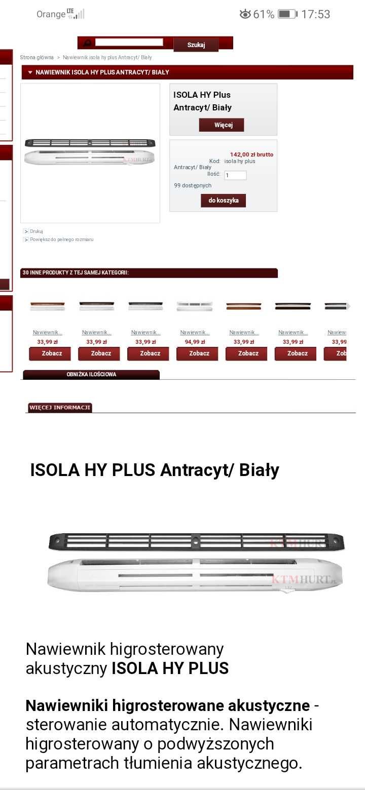 Nawiewnik okienny automatyczny ISOLA HY PLUS