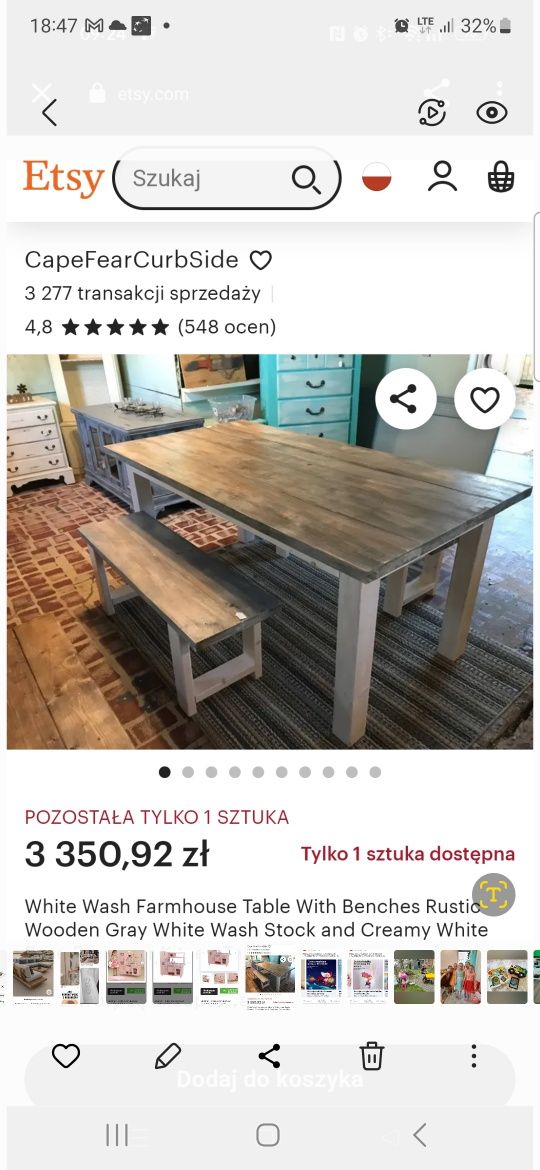 Stół drewniany ogrodowy lub do jadalni i ławka
