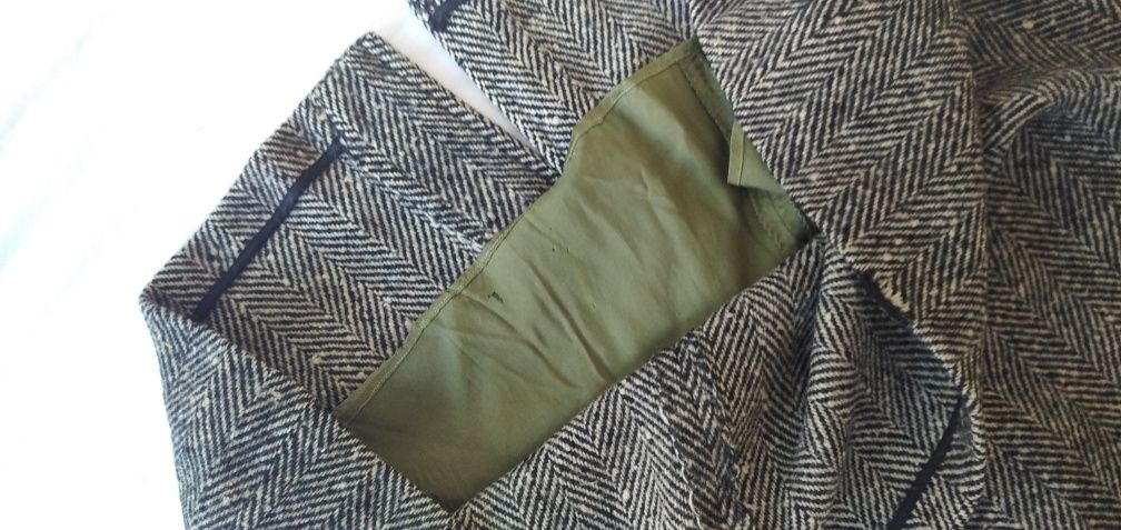 Spódnica midi 100% wełna XL XXL czarna biała pepitka wełniana 42 44