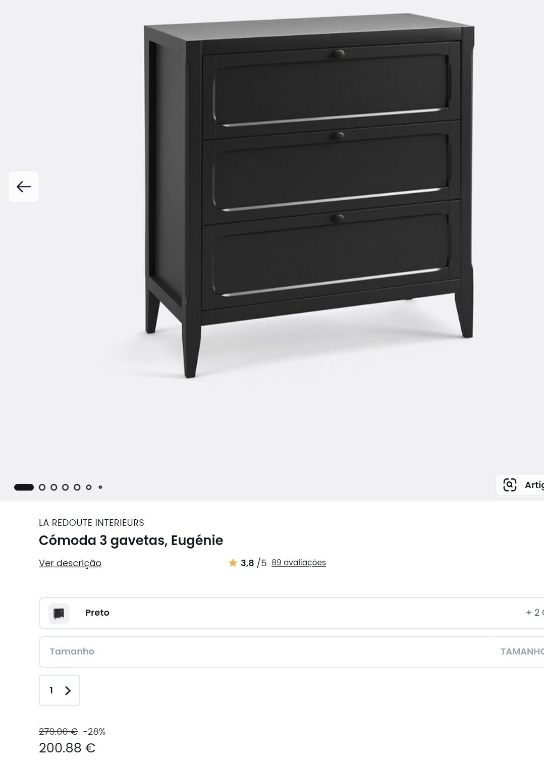 Cómoda LaRedoute 3 gavetas preta