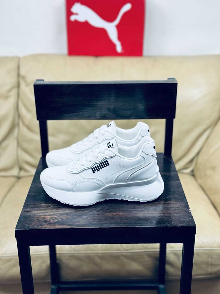 Летние Кроссовки кожаные Puma Cali Bold женские белые красовки Пума