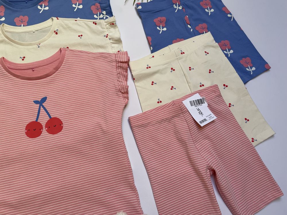 110-116 George zestaw 6pak koszulki z falbankami + legginsy kolarki UK