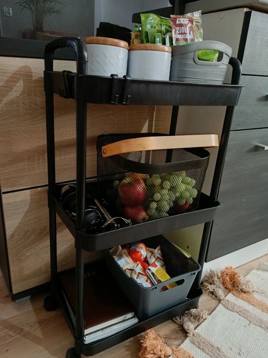 Czarny Wózek Kuchenny Stolik Na Kółkach Wózek 3 Poziomowy Regał mobiln