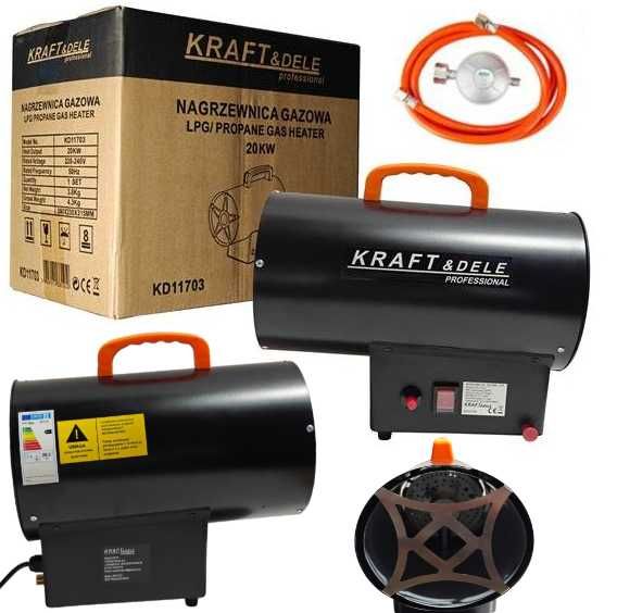 Nagrzewnica dmuchawa gazowa 20kW + reduktor, wąż