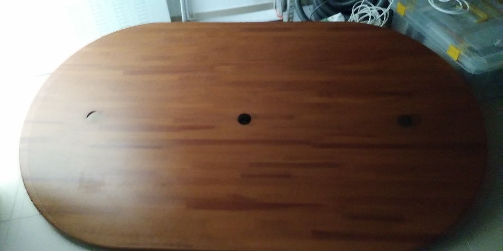 Mesa de sala oval em pinho mel maciço