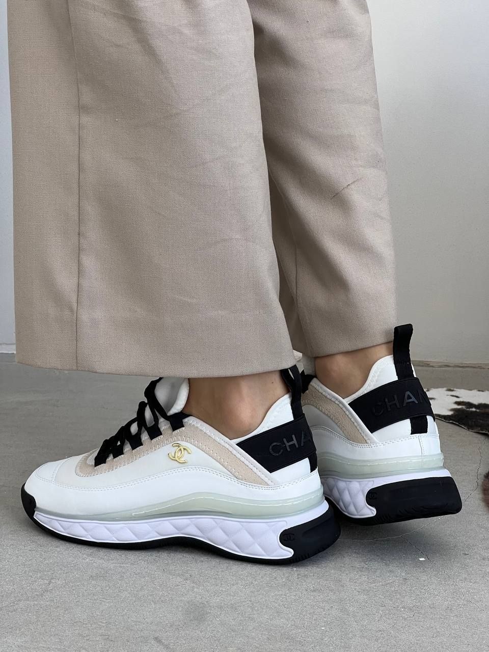 Жіночі кросівки Chanel Sneakers White/Black/Beige р36-40