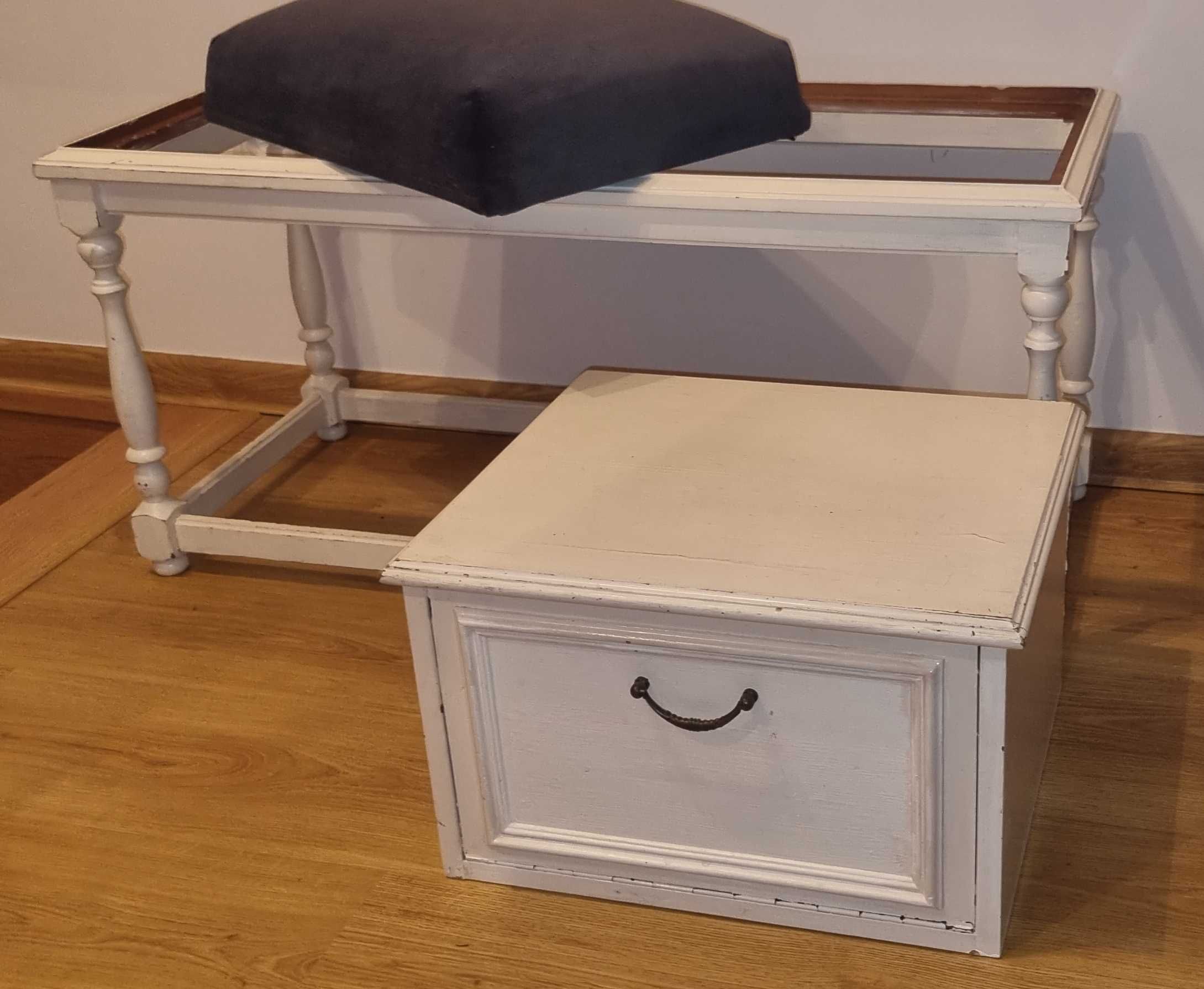 Szafka ANTYK biała, na buty z siedzeniem, retro
