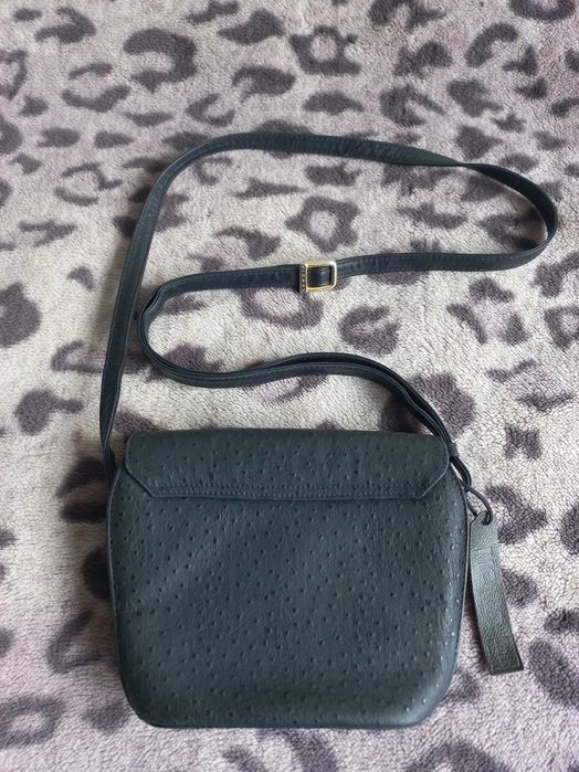 PICARD skóra granatowa mała torebka listonoszka vintage skóra strusia