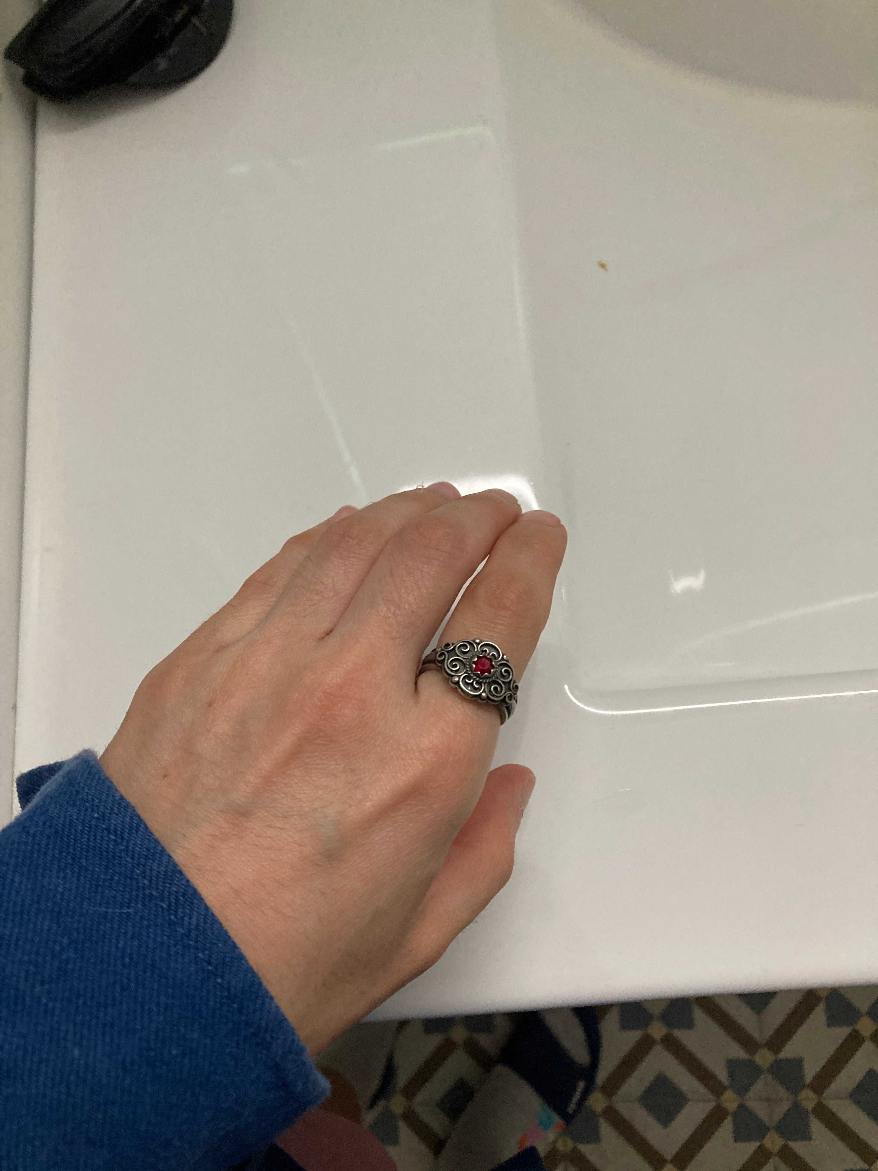 Anel Prata Bunad Silver Redstone Ring Norwegian Sylvsmidja
