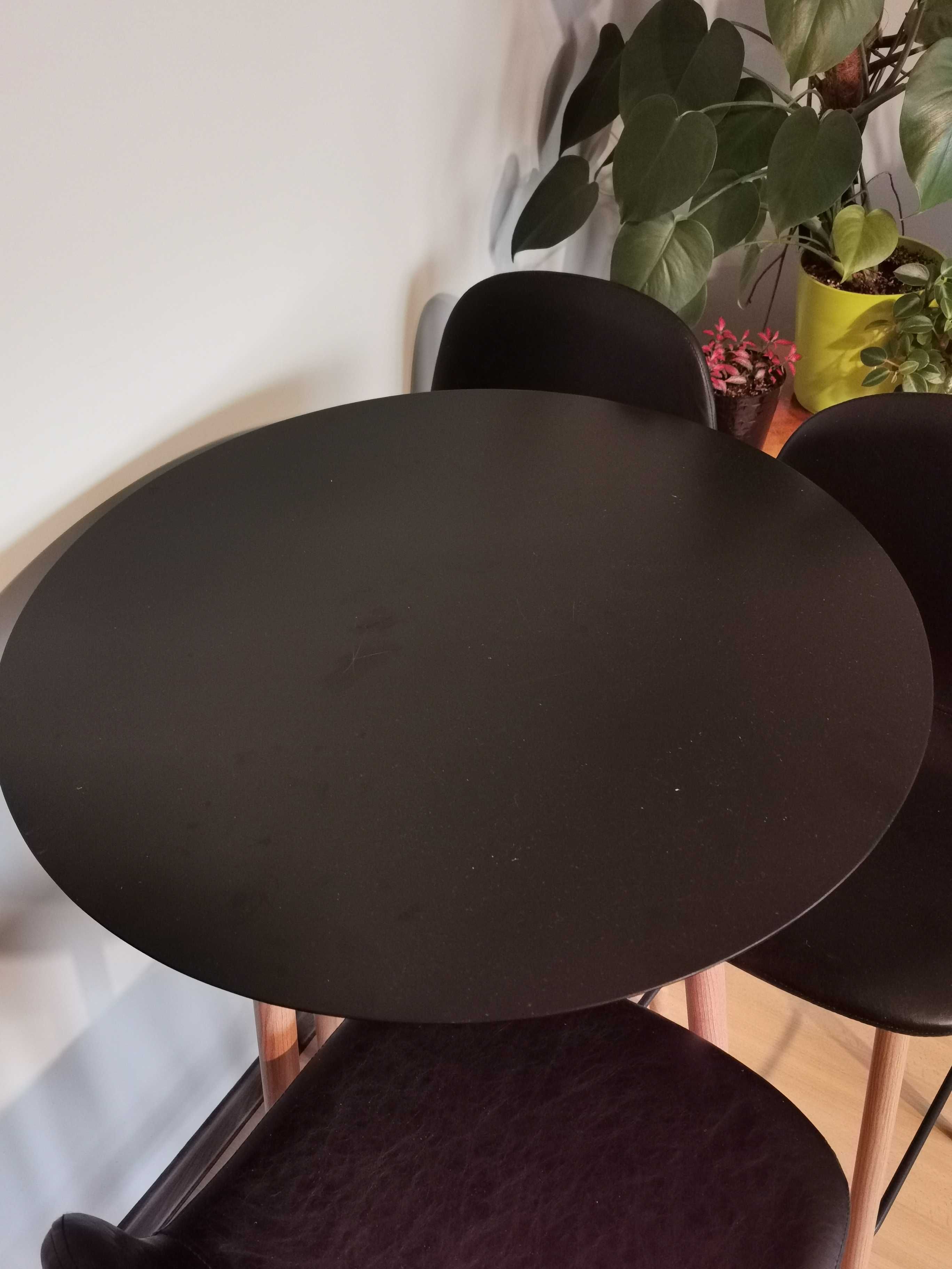 Krzesła barowe skandynawskie x3 czarny/dąb+ stolik