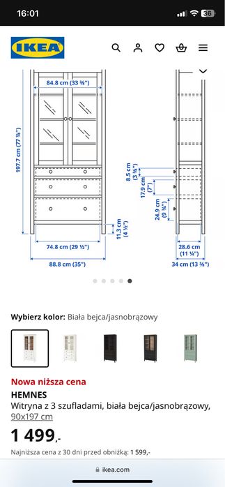 Regal + witryna zestaw Ikea Hemnes