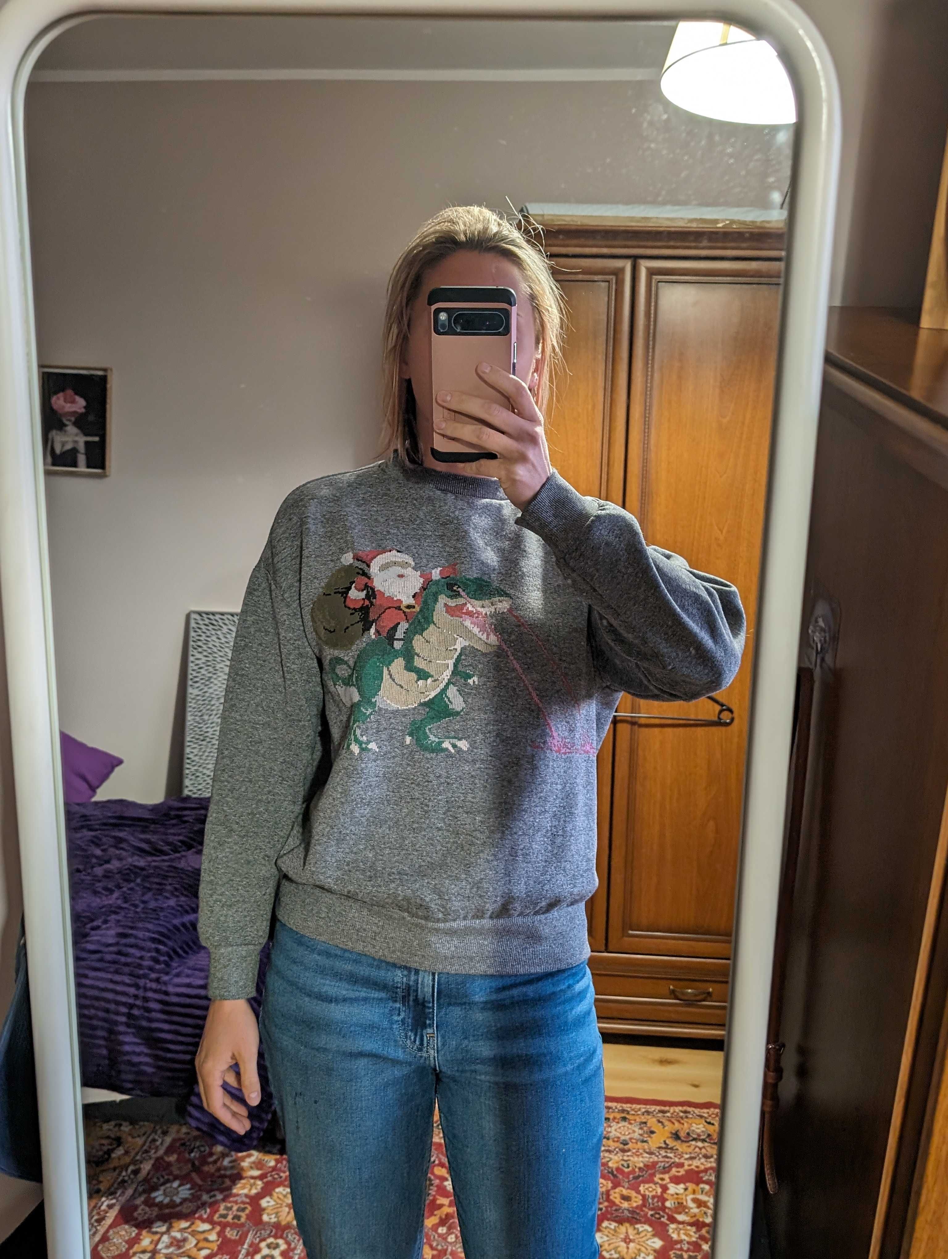 Szara bluza Reserved Mikołaj Dinozaur T rex
