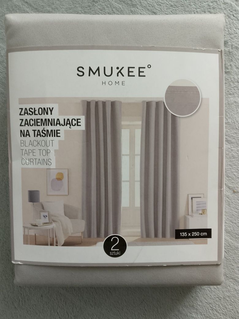 NOWE zasłony zaciemniające blackout Smukee (zestaw 2 zasłon na taśmie)