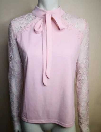 Pudrowo - różowa bluzka wiązana pod szyją L NOWA (11)