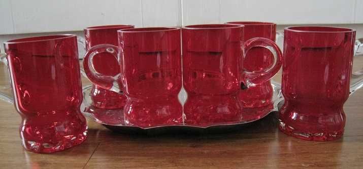 Kufle Kufel do piwa czerwone 6 szt. grube szkło stare