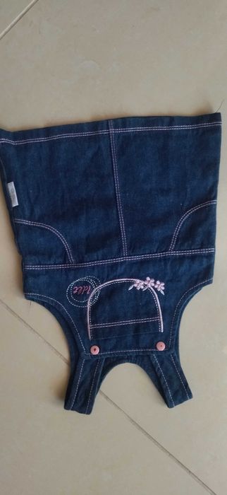 Saia jardineira de Ganga com bordado rosa-tam.3 meses-Marca 1 dó li tá