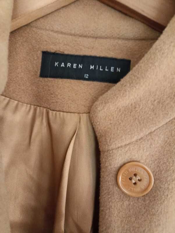 Wełniany płaszcz beżowy karmelowy Karen Millen