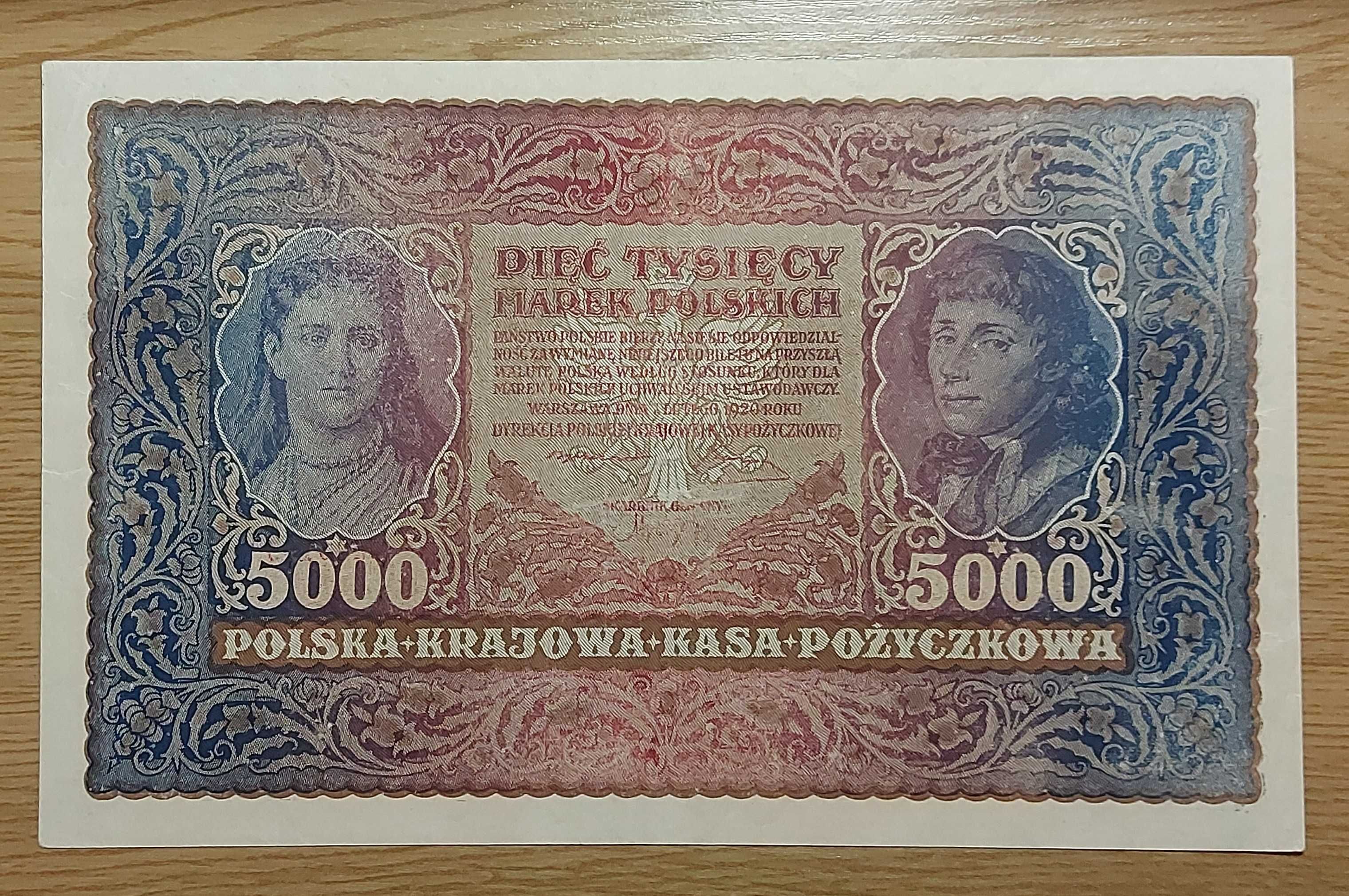 Banknot 5000 marek polskich z 1920 roku.