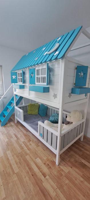 Domek drewniane łóżeczko dla dzieci piętrowe 90x190  RATY