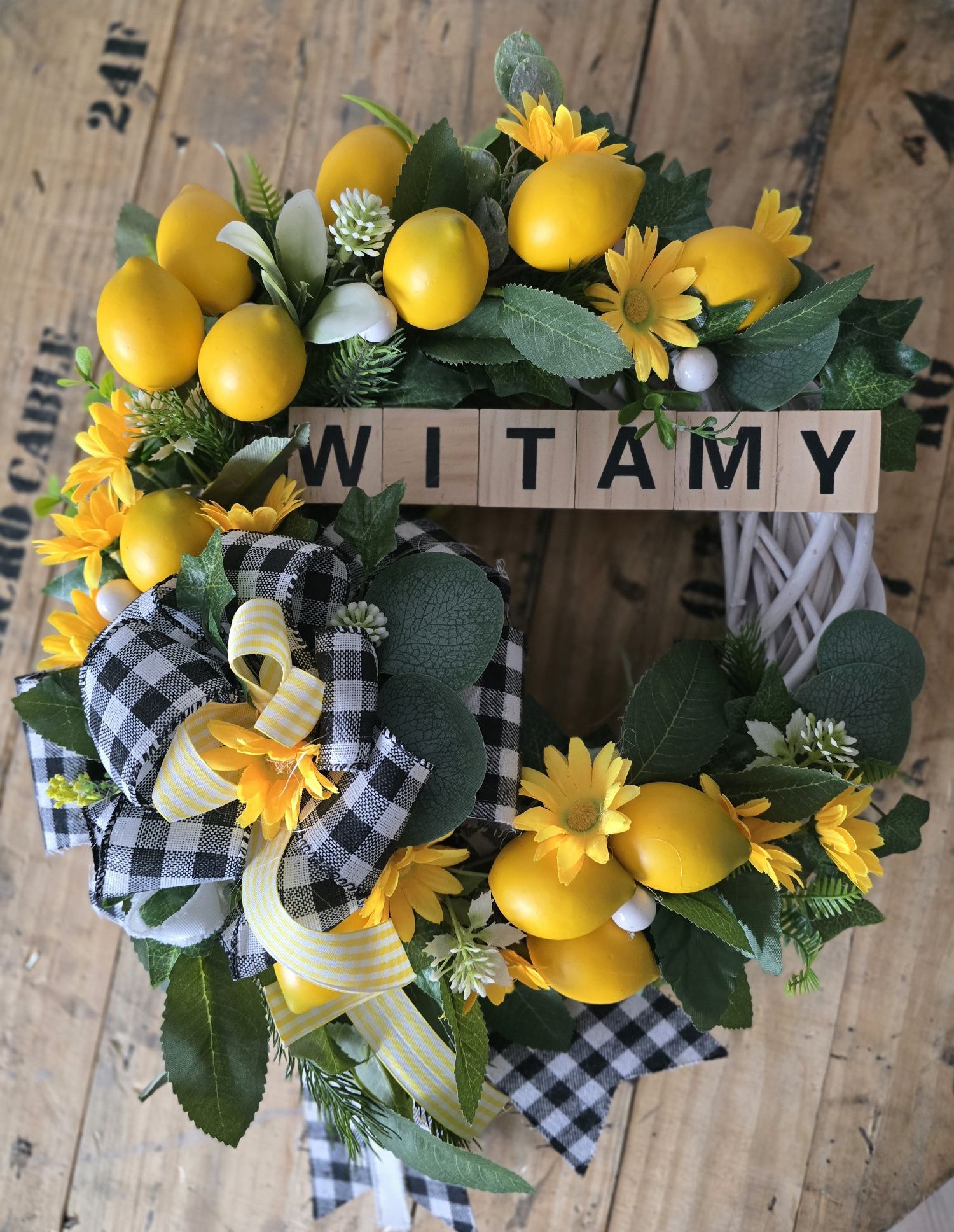 Wianek na drzwi cytryny napis lemon wieniec