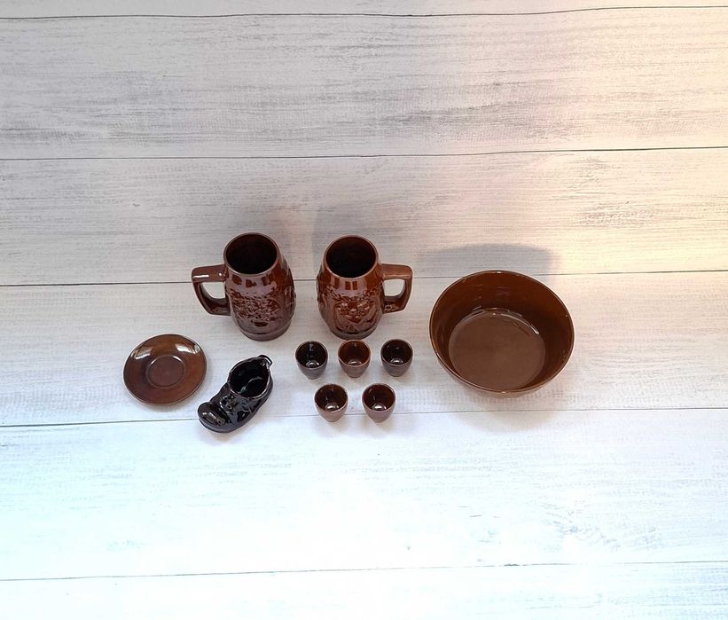 Kufle Kufel górnicze Kieliszki Porcelit PRL Vintage Retro Oryg 10 el