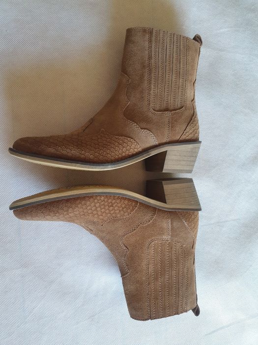 Nowe botki kowbojki 37 skórzane zamszowe PS POELMAN skóra naturalna