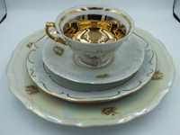 Porcelana Wałbrzych TRIO + płaski talerz  porcelana złocona BA120410