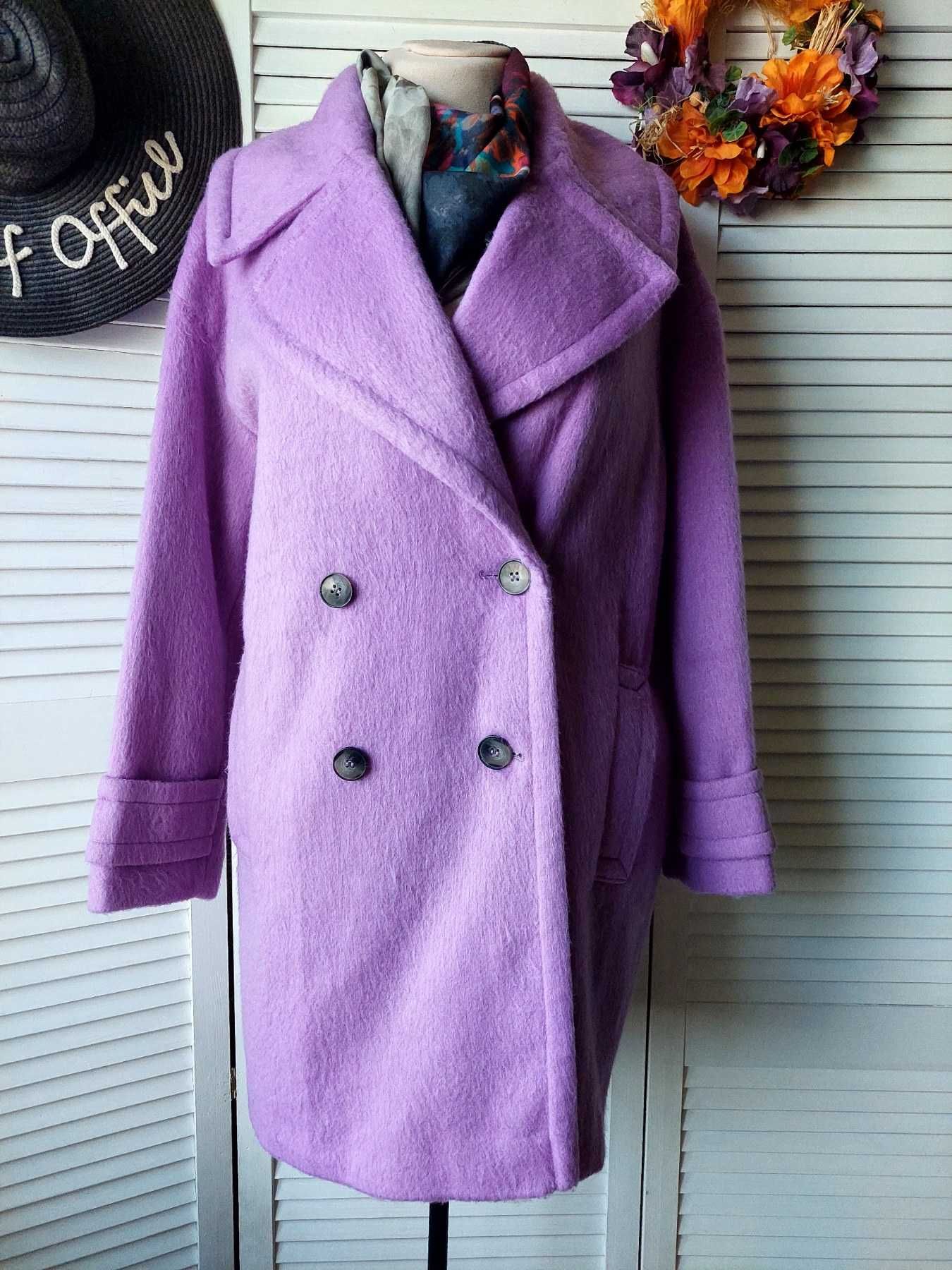Стильное пальто лиловое, сереневое прямого кроя, оверсайз river island