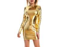 Клубное платье металлик, полированное золото