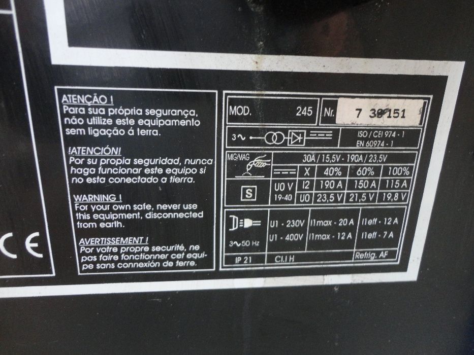 Maquina de soldar CIATA semi-automática Mig 245 220/380V