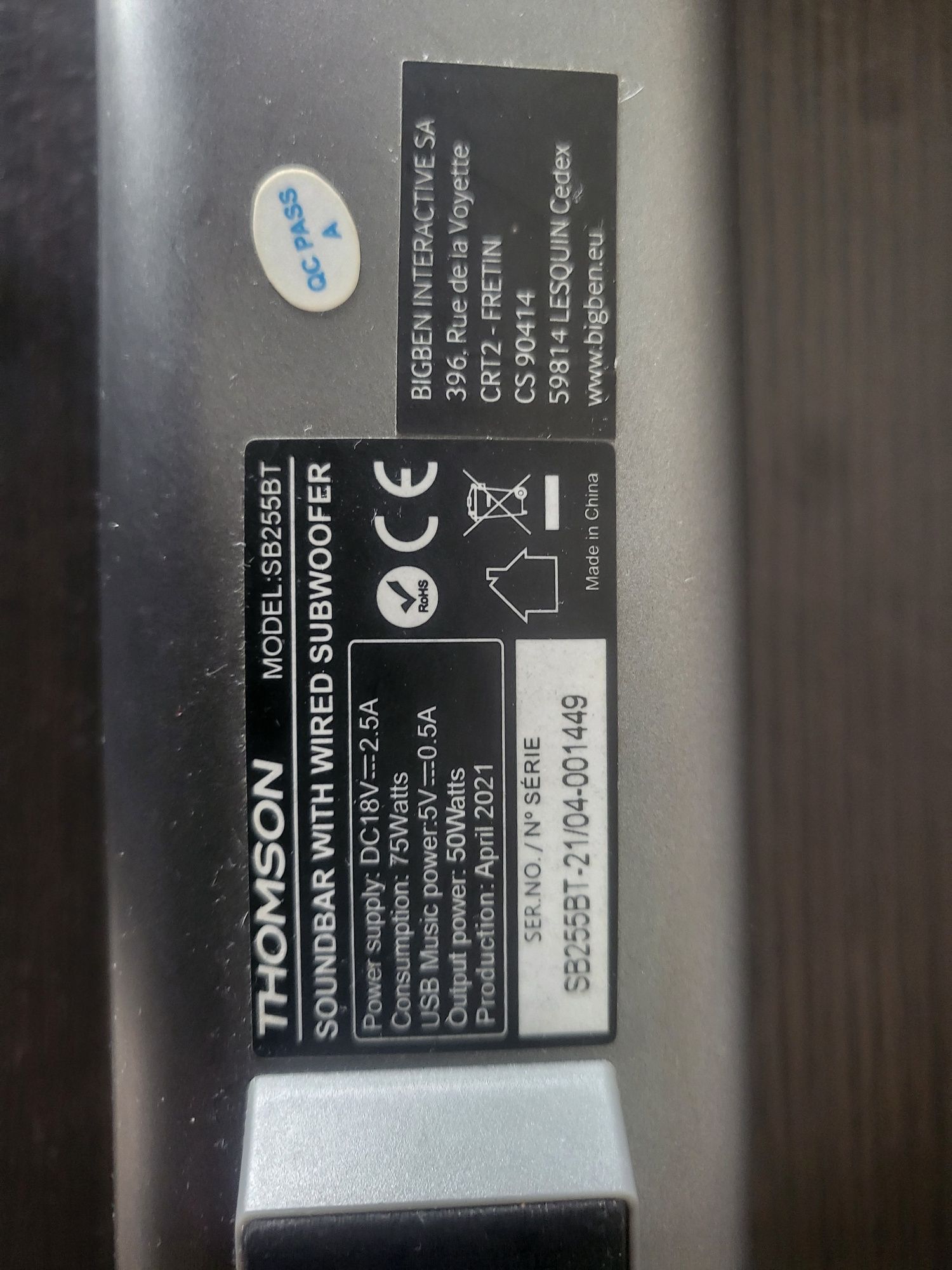 Soundbar thomson mod: SB255BT