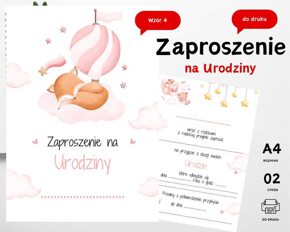 Zaproszenie na Urodziny Roczek Pierwsze Urodziny dziewczynka do druku
