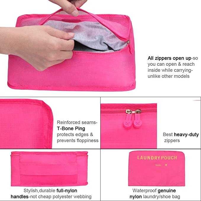 Organizador de malas, 8 peças, impermeável, Cor Rosa