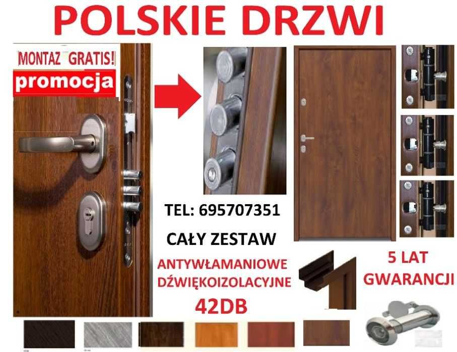 Drzwi WEJŚCIOWE- ZEWNĘTRZNE z montażem. Antywłamaniowe. WYPRZEDAŻ