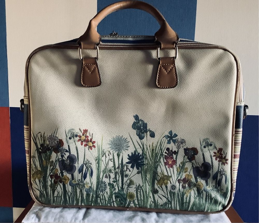 Torebka + torba na laptopa Parfois,  ecru/beż, kwiatki