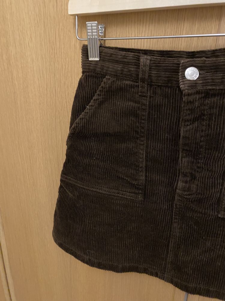 Spódnica Monki XS 34 sztruksowa mini retro brązowa