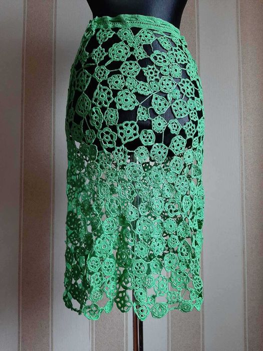 Юбка летняя, миди, ручная робота, в стиле Кроше.